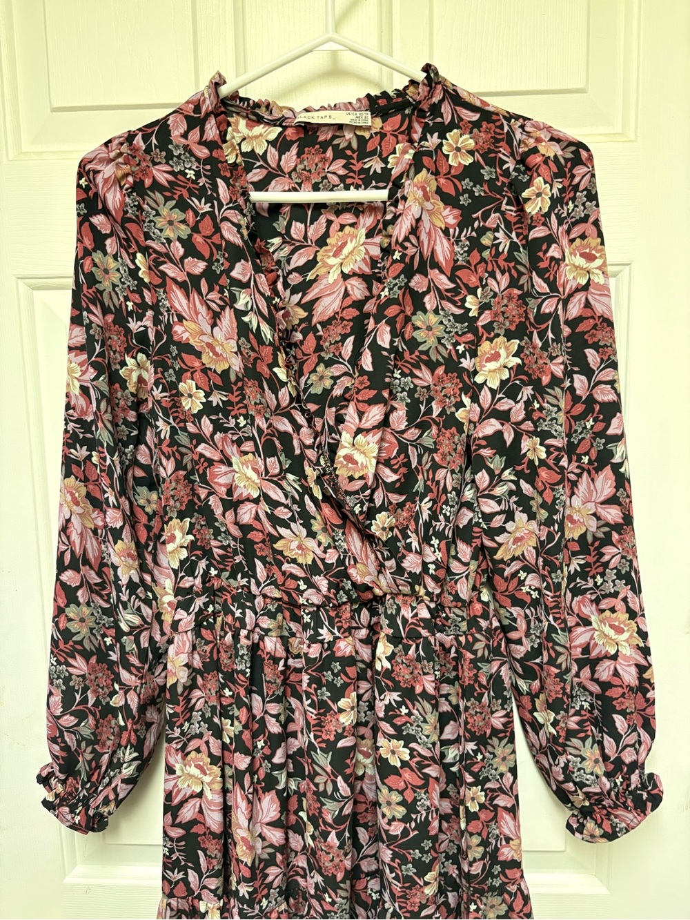 Floral Wrap Mini Dress in Black and Pink